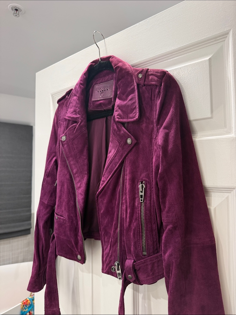 BLANKNYC Genuine Suede Moto Jacket Purple Magenta Leather Biker Small - Picture 11 of 11
